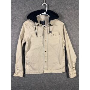 Tony Hawk Mens Hooded Shirt Jacket Beige Button Up Long Sleeve‎ Skate